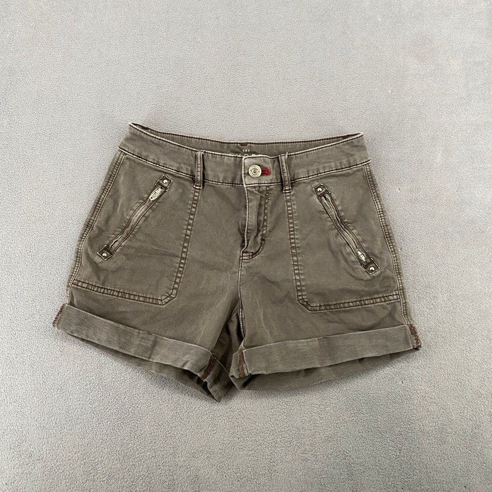 Chicos The Short Olive Green Utility Zipper Pocket Cuffed Twill Shorts Size 0